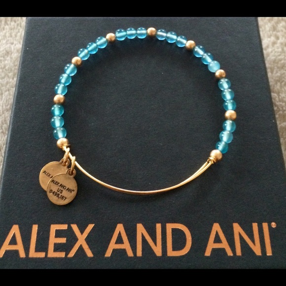Alex & Ani Bracelet: Gold & Light Blue Clear Beads - Picture 3 of 3